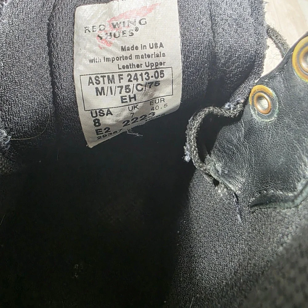 Red Wing‎ Shoes Black Leather Work Boots USA Made Men's Size 8 EH Rated